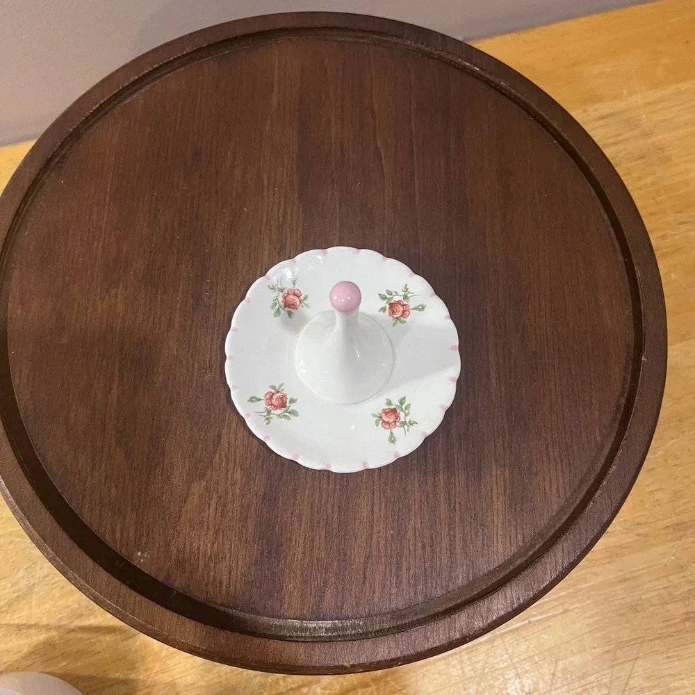 Vtg Cottagecore Pink Rose Porcelain Ring Holder Scalloped Floral Jewelry Dish